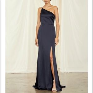Amsale Kaia Bridesmaid Dress - One Shoulder - Fluid Satin - Color Navy - Size 6